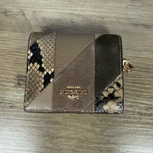 Coach Snap Wallet With Patchwork And Snake Print